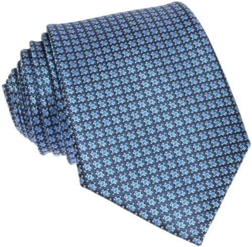 krawat jedwabny granatowy kwiaty mikrowzór