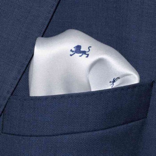 Poszetka jedwabna biala lew