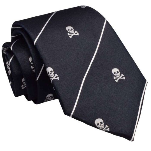 Krawat w czaszki jedwabny granatowy