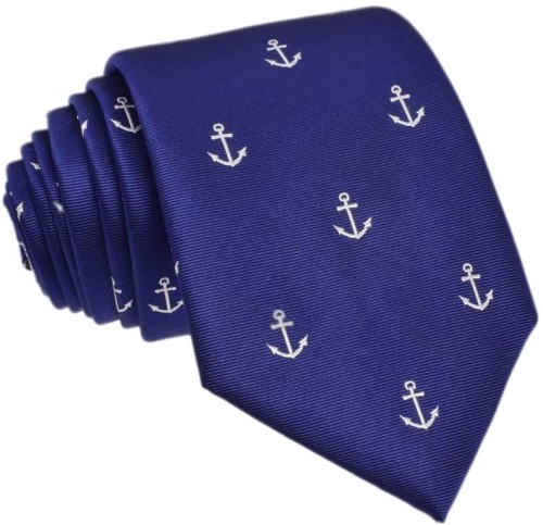 krawat jedwabny granatowy kotwice