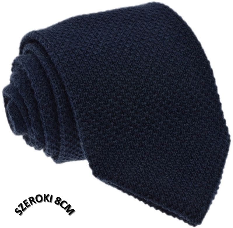 Krawat knit jednolity granatowy szeroki
