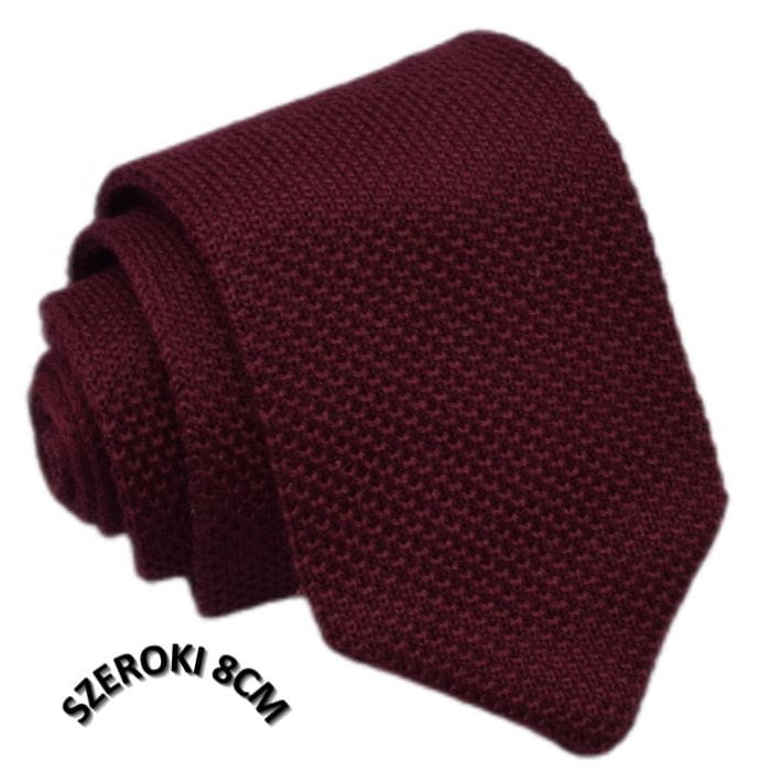 Krawat knit jednolity bordowy szeroki