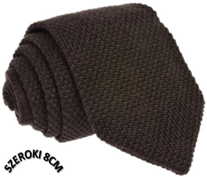 Krawat knit jednolity brązowy szeroki
