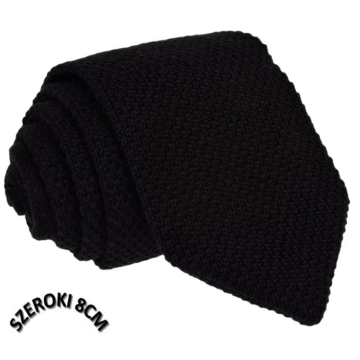 Krawat knit jednolity czarny szeroki