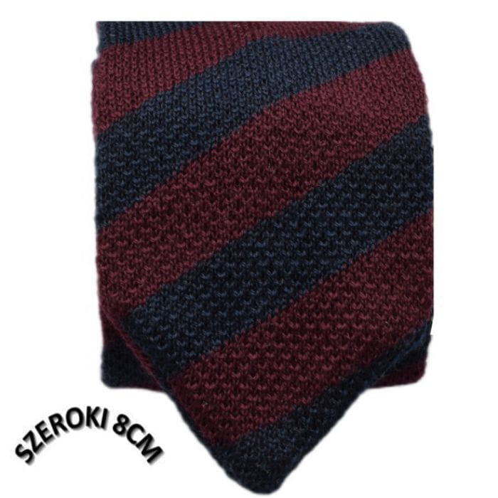 Krawat knit klubowy w pasy granat - bordo 2