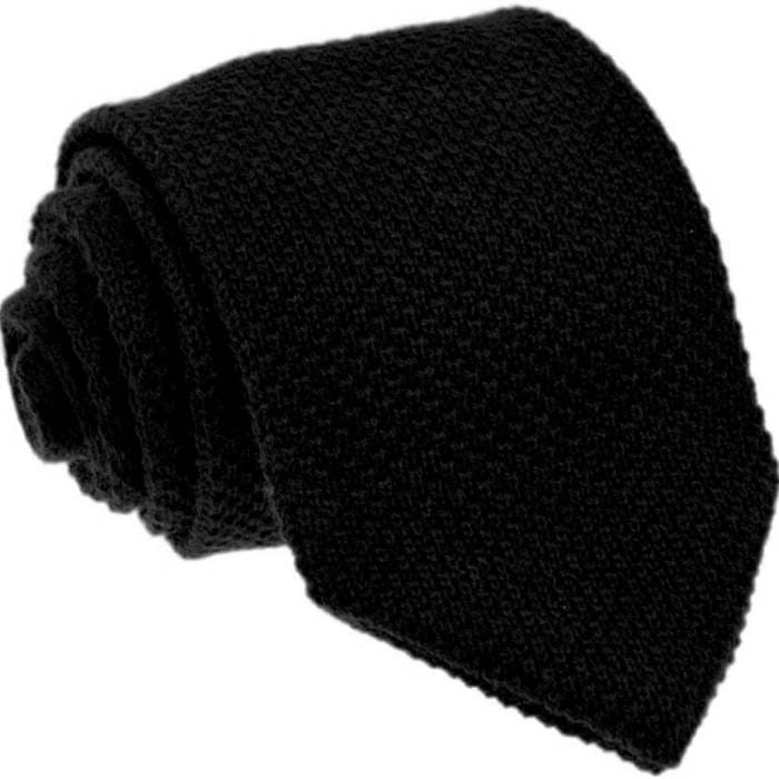 Knit Plain Black Tie 100% Wool (2)